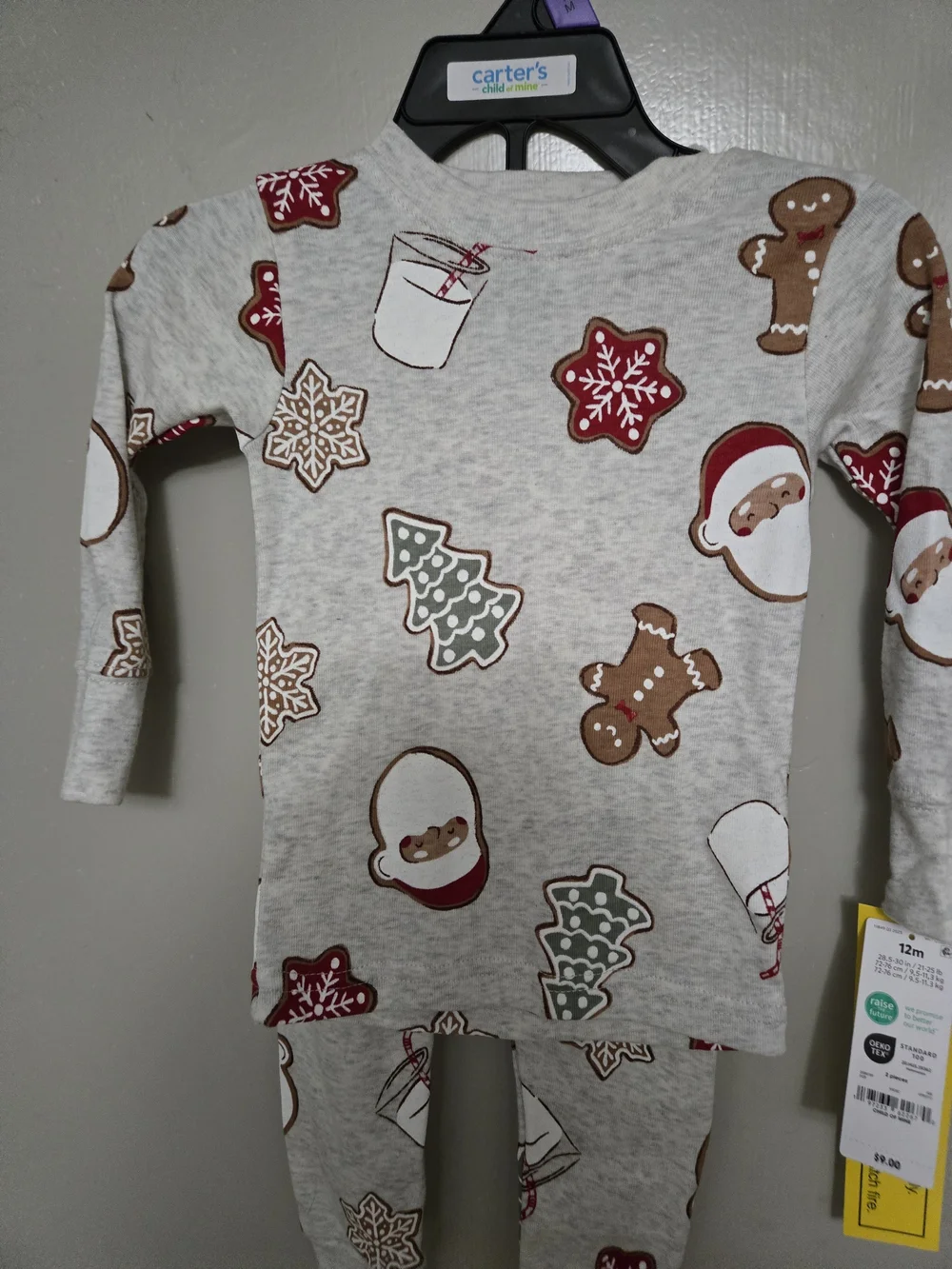 Carter's Light Gray Holiday Cookie & Santa Pajama Set